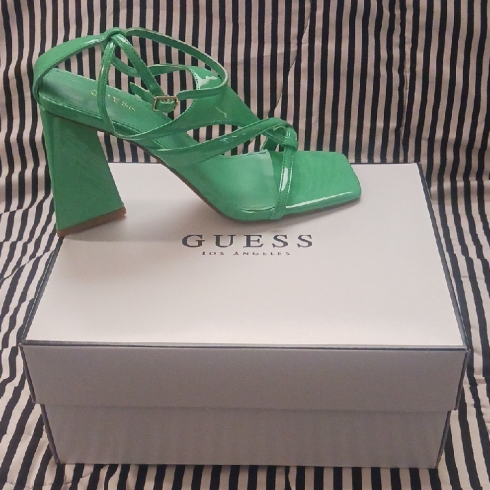 Guess Green Strappy Heels with Chunky Sculptural Heel